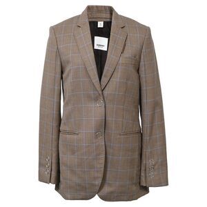 Burberry Single-Breasted Checkered Print Blazer in Brown Wool